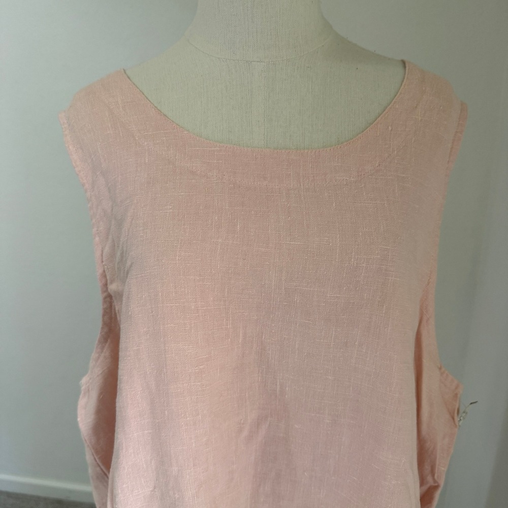 90s NWT 1X Pink 100% Linen Shift Dress Pockets CLIO II Coastal Grandma Soft Girl - Picture 2 of 11